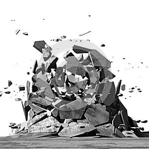 Concrete chaotic fragments of explosion destruction. Abstract ba
