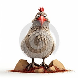 Concrete Chicken Figurine With Inventive Design On White Background