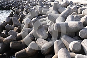 Concrete or ciment break waves tetrapods in Atlantic ocean