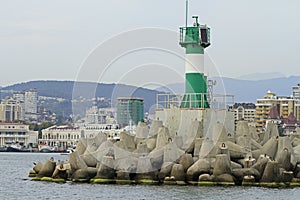Concrete coastal fortifications in sea port of Sochi
