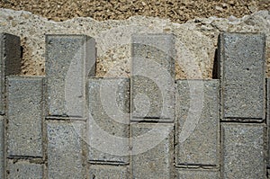 Concrete cobblestones pavement under construction