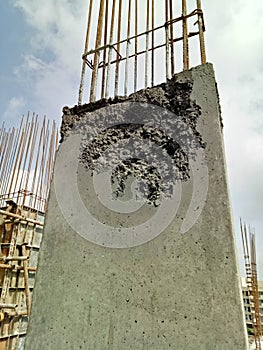concrete column damage. honeycomb in concrete
