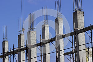 Concrete columns on construction