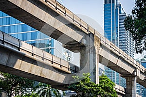 Concrete construction of the skyline train way in Bangkok, Thailand
