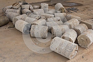 Concrete cores close-up. The result of the concrete core drilling process. photo