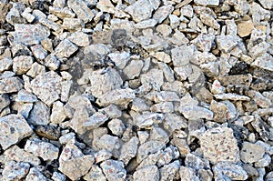 Concrete after crushing for recycling. Reuse crushed concrete rubble, asphalt, building material, blocks and construction waste