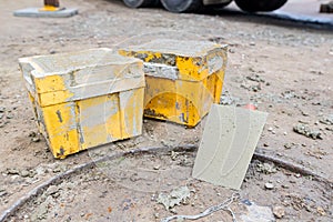 Concrete cube molds for compressive strength test of the cement mixture
