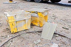 Concrete cube molds for compressive strength test of the cement mixture photo