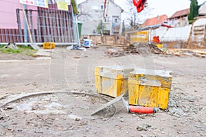 Concrete cube molds for compressive strength test of the cement mixture photo