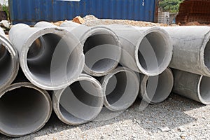 Concrete culvert at the construction site. The material is shipped by the manufacturer and is ready for installation.
