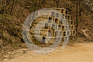 Concrete culverts stacked in rows