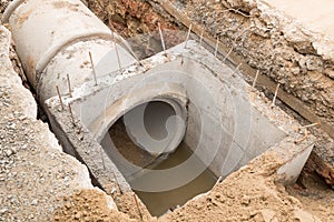 Concrete drainage pipe and manhole.