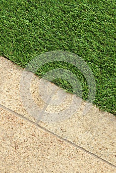 Concrete Floor and Green Artificial Grass landscaping design