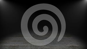 Concrete floor with spot lights, 3d rendering computer generated backdrop, grunge style