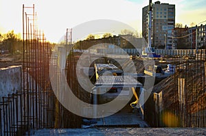 Concrete formwork in the pit in the construction of an underground passage