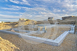 Concrete foundation of a house at the basement in Daybreak, Utah