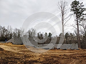 Concrete foundation for a new house photo