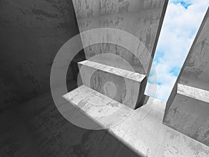Concrete geometric architecture abstract background with cloudy