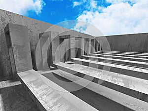 Concrete geometric architecture abstract background with cloudy