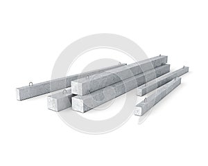 Concrete goods production: girders of various sizes are stacked together,