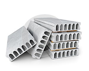 Concrete goods production: stack of large hollowcore slabs,