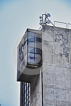 concrete gray windows in old fabric builiding architecture