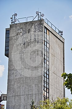 concrete gray windows in old fabric builiding architecture photo