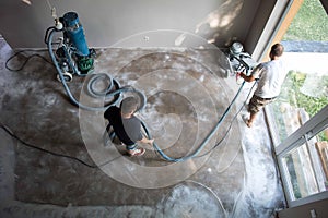 Concrete grinding in family home,construction works