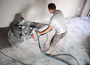 Concrete grinding in family home,construction works