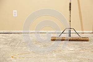 Concrete House Floor with Broom Ready for Flooring Installation