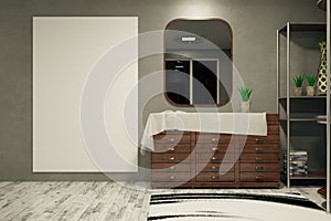 Concrete interior with empty whiteboard