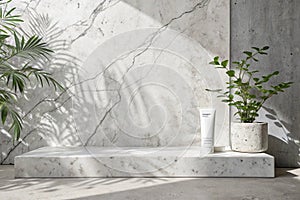 Concrete kitchen floor with marble texture backdrop