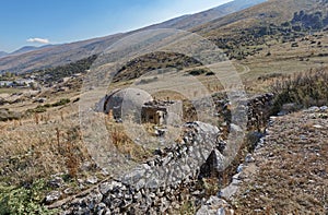 Concrete military bunker ruins built in communist era Albania