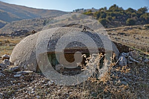 Concrete military bunker ruins built in communist era Albania