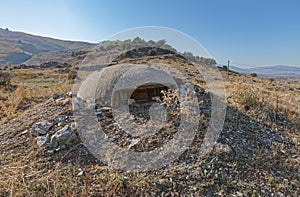 Concrete military bunker ruins built in communist era Albania