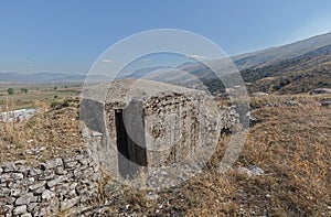 Concrete military bunker ruins built in communist era Albania