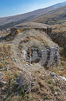 Concrete military bunker ruins built in communist era Albania