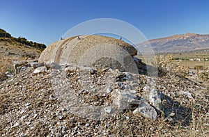 Concrete military bunker ruins built in communist era Albania