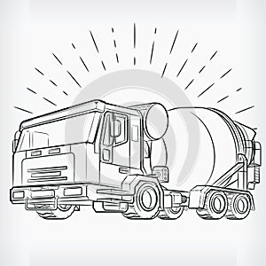 Concrete Mixer Doodle Cement Truck Sketch Drawing Vector Illustration