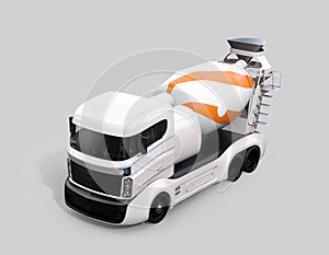 Concrete mixer electric truck on light gray background