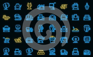 Concrete mixer icons set outline vector. Cement truck vector neon