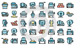 Concrete mixer icons set vector flat