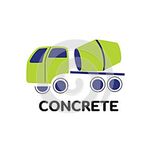 Concrete mixer truck construction vehicle for logo and icon