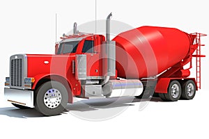 Concrete Mixer Truck heavy construction machinery 3D rendering on white background