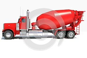 Concrete Mixer Truck heavy construction machinery 3D rendering on white background