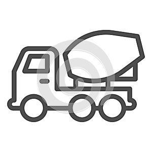 Concrete mixer truck line icon. Heavy machine, cement blender vehicle symbol, outline style pictogram on white