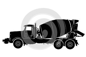 Concrete mixer truck silhouette vector on white background