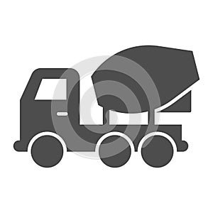 Concrete mixer truck solid icon. Heavy machine, cement blender vehicle symbol, glyph style pictogram on white background