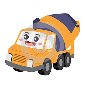 Concrete Mixer Truck transportation cartoon character perspective view vector illustration