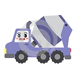 Concrete Mixer Truck transportation cartoon character side view vector illustration